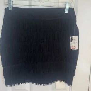 Windsor Black Layered Fringe Mini Skirt